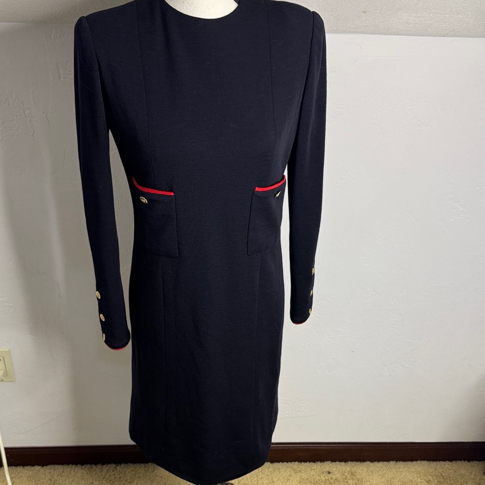 Chanel Boutique Iconic Classic Vintage Navy Blue and Red Dress